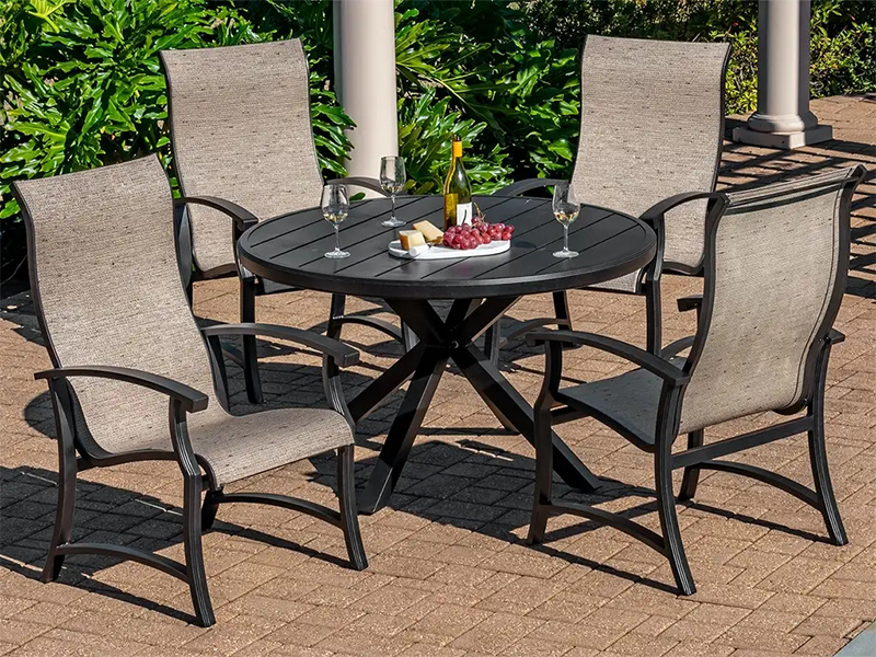 Lodge Eskitilmiş Bronz Alüminyum Askılı 5 Parça Yemek Seti (48 inç Yemek Masası)