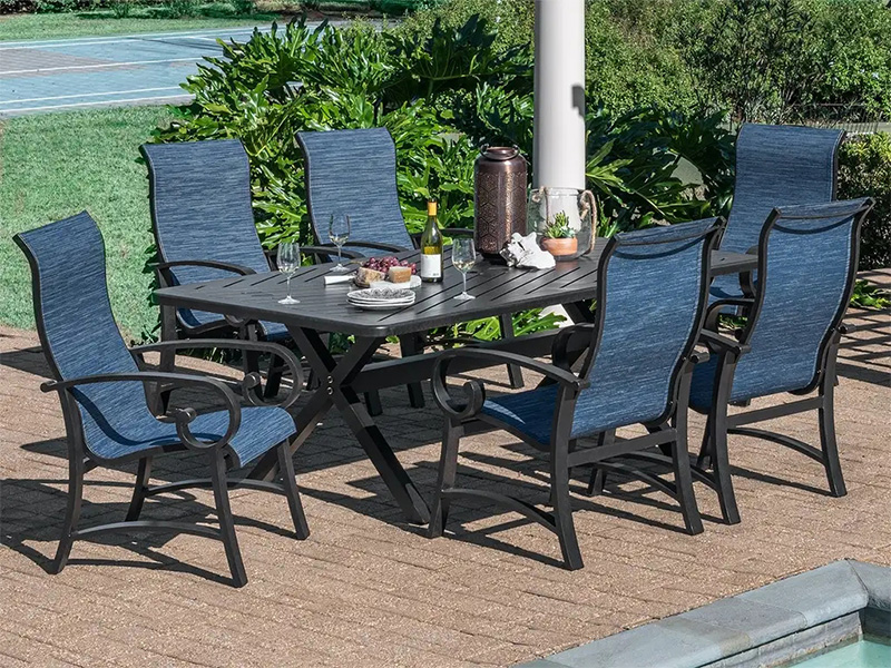 Solstice Eskitilmiş Bronz Alüminyum Askılı 7 Parça Yemek Takımı (84X42 inç Yemek Masası)