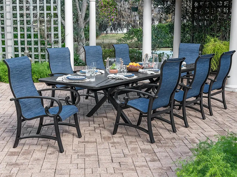 Solstice Eskitilmiş Bronz Alüminyum Askılı 7 Parça Yemek Takımı (44X84-130 inç Yemek Masası)